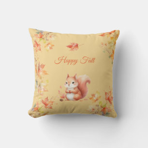 Coussin Joyeux écureuil d'automne en Feuille