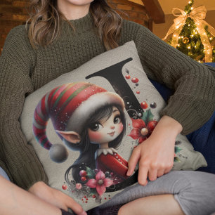 Coussin Joyeux Elfe de Noël en Cuir Brun Faux Fête