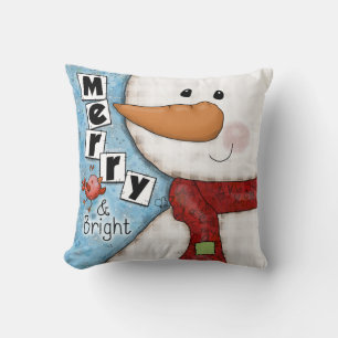 Coussin Joyeux et brillant bonhomme de neige de Noël et oi