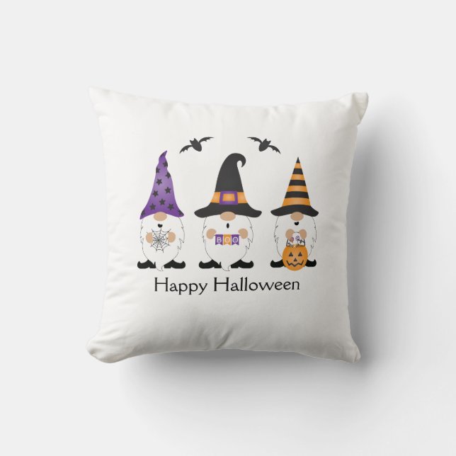 Coussin Joyeux Gnomes d'Halloween violet orange (Recto)