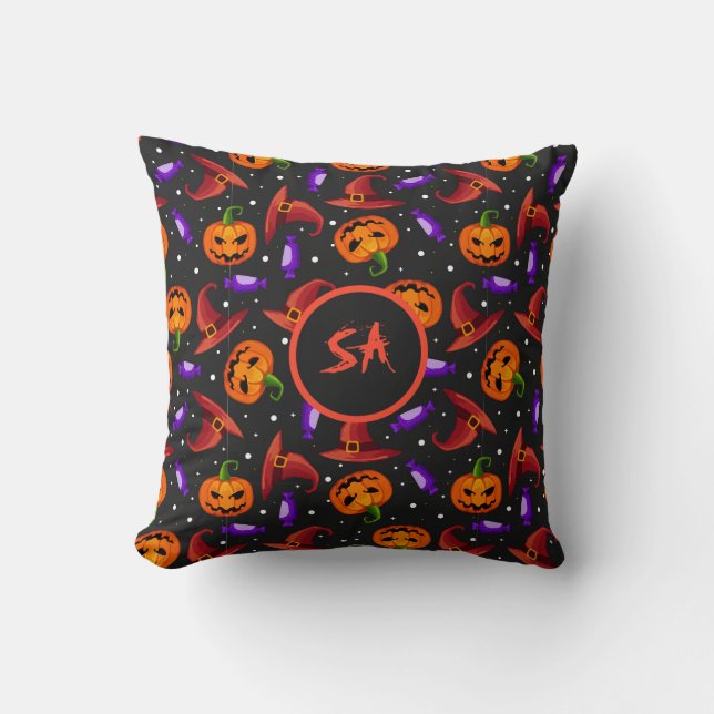 Coussin Joyeux Halloween Citrouille Effrayante Chapeau de  (Recto)
