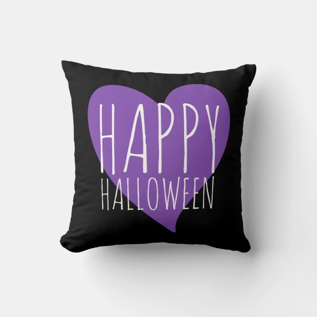 Coussin Joyeux Halloween Coeur pourpre Noir & Gris Gris (Recto)