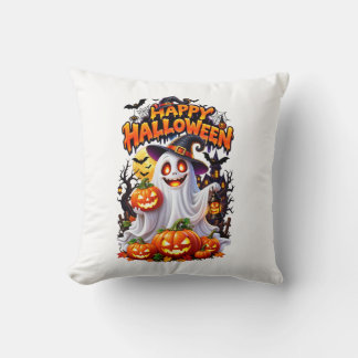 Coussin Joyeux Halloween Dessin de Chat Effrayant