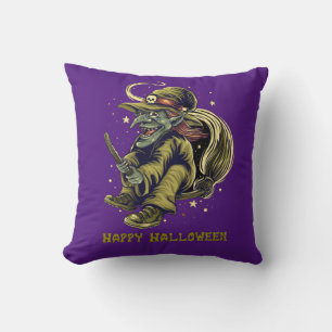 Coussin Joyeux Halloween Méchante Sorcière Volante