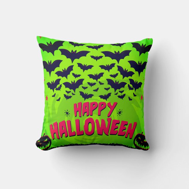 Coussin Joyeux Halloween rouge et vert (Recto)
