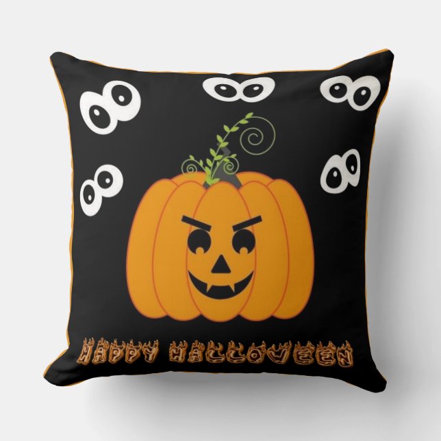Coussin Joyeux Halloween yeux Éffrayants (Recto)