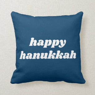 Coussin Joyeux Hanukkah Simple Typographie Rétro Bleu