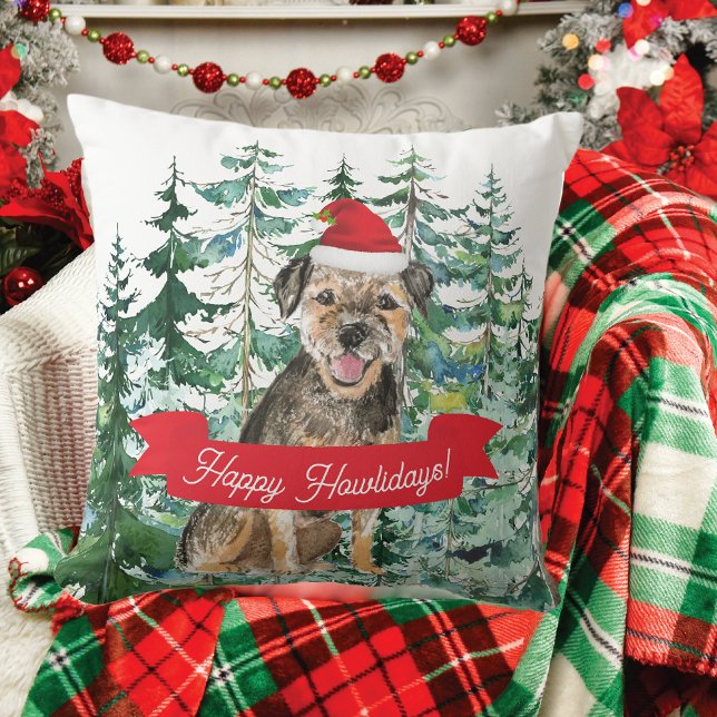 Coussin Joyeux Howlidays Frontière Terrier Chien Noël (Créateur téléchargé)