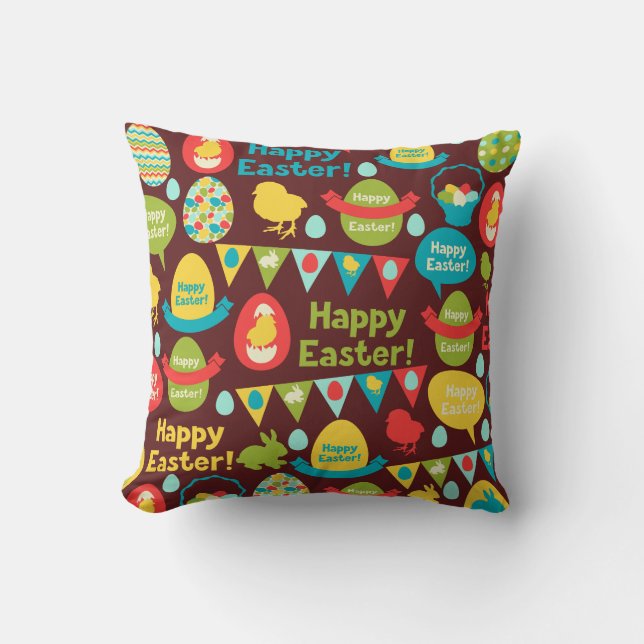 Coussin Joyeux jour de Pâques - Lapin Motif Et Oeufs Pâque (Recto)