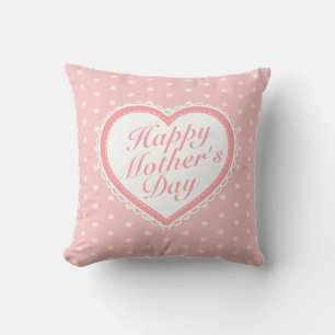 Coussin Joyeux Joyeux Coeurs roses de la fête des mères   