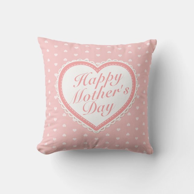Coussin Joyeux Joyeux Coeurs roses de la fête des mères |  (Recto)