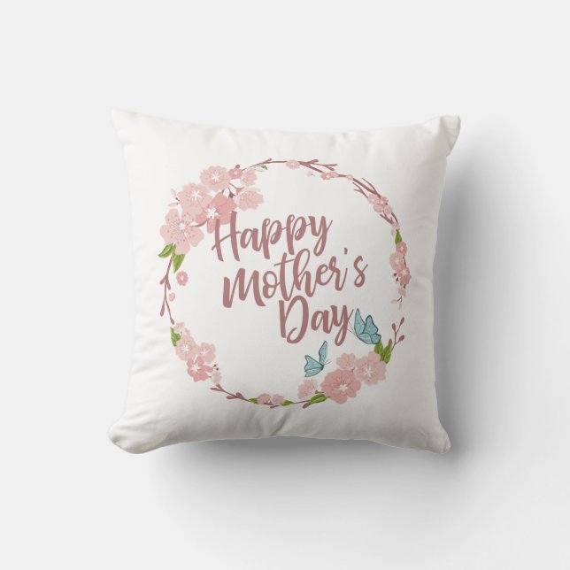 Coussin Joyeux Joyeux Fête des Mères Fleur Wreath | COUSSI (Recto)