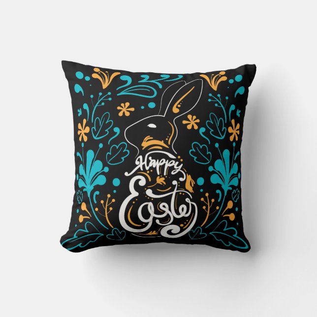 Coussin Joyeux lapin de Pâques, Artsy Abstrait Floral, Noi (Recto)