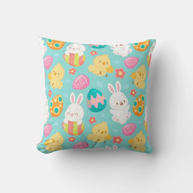 Coussin Joyeux Lapin De Pâques Et Poulet (Recto)