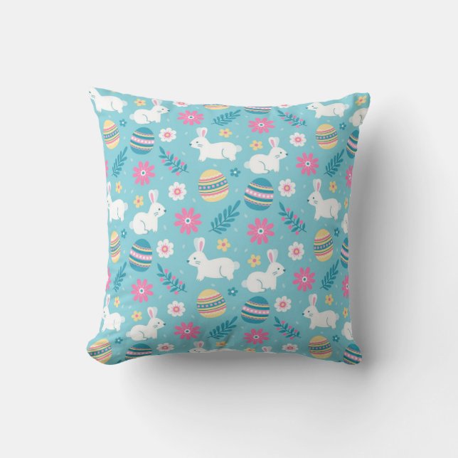 Coussin Joyeux lapin de Pâques Floral (Recto)