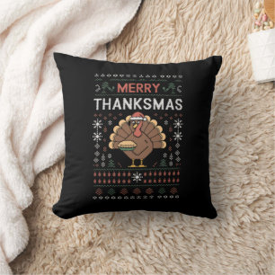 Coussin Joyeux Merci Noël Christmas Thanksgiving Dinde 
