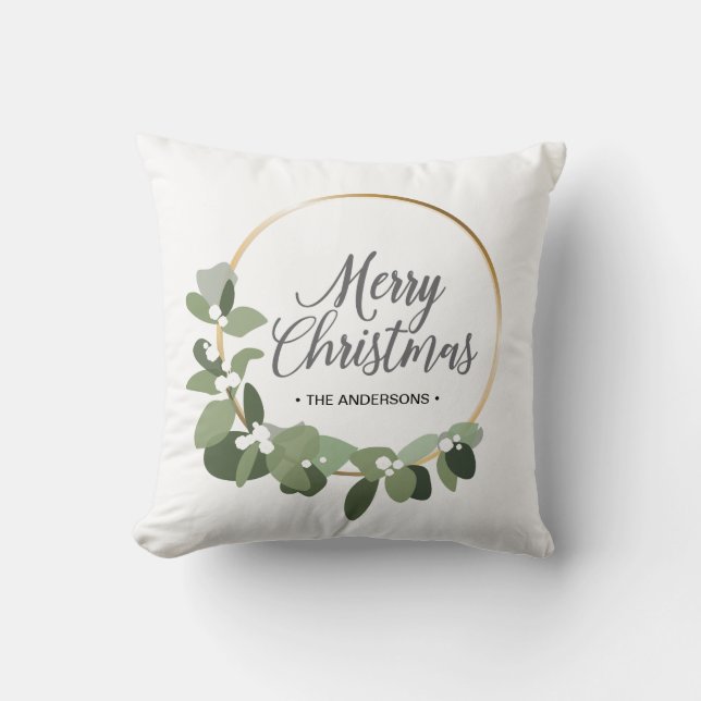 Coussin Joyeux Noël à la couronne de Noël de la famille mo (Recto)