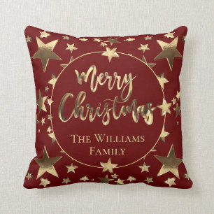Coussin Joyeux Noël à l'Élégant Gold Script rouge de B