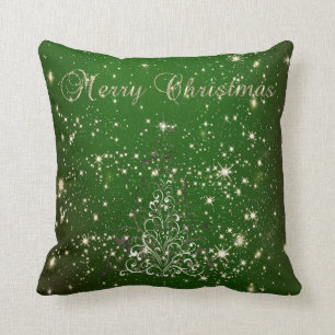 Coussin Joyeux Noël, Arbre de Noël, Étincelles, Vert