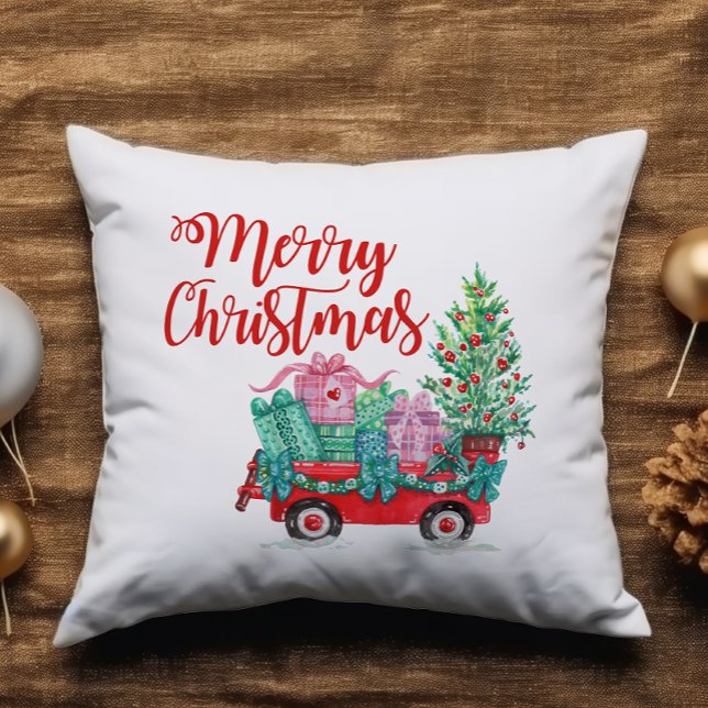 Coussin Joyeux Noël Arbre Wagon Cadeaux Mignonnes Amusants (Créateur téléchargé)