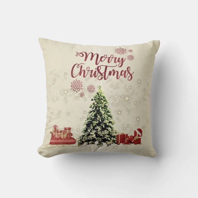 Coussin Joyeux Noël, Arbres de Noël, Présents, Sommeil (Recto)