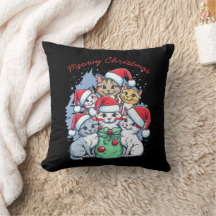 Coussin Joyeux Noël aux chats, Noël félin, Cadeau drôle