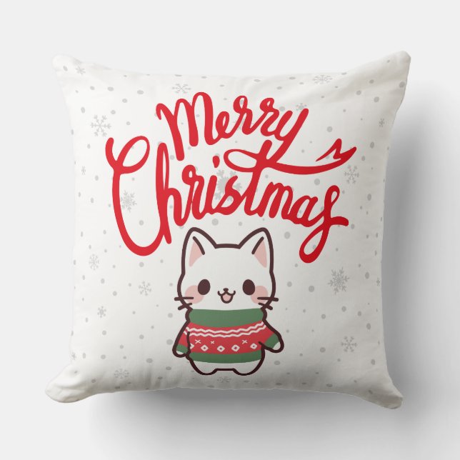 Coussin Joyeux Noël avec un chaton mignon (Recto)