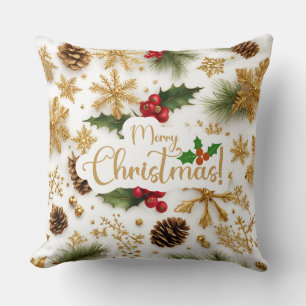 Coussin Joyeux Noël Berries colorées, Golden Snowflake