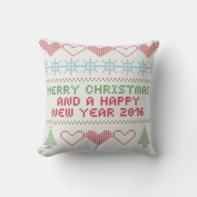 Coussin Joyeux Noël blanc rouge vert design (Recto)