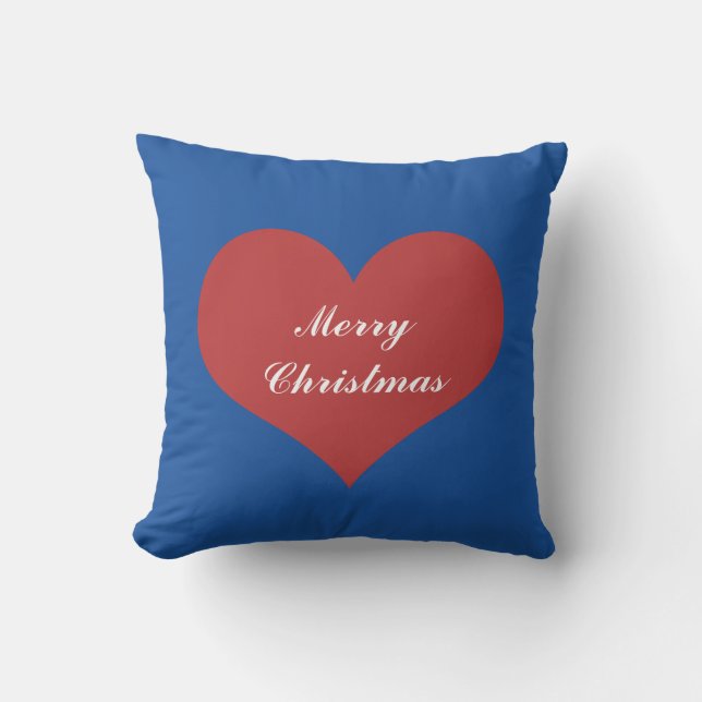 Coussin Joyeux Noël Bleu Nautique Blanc Rouge Coeur Mignon (Recto)