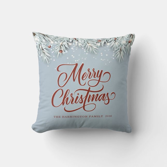 Coussin Joyeux Noël bleu rouge (Recto)