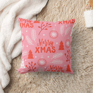 Coussin Joyeux Noël Botanique Rose-Rétro