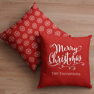 Coussin Joyeux Noël Calligraphie Script Red Snowflake
