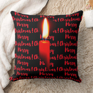 Coussin Joyeux Noël Chandelle rouge flamme