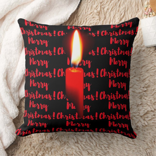 Coussin Joyeux Noël Chandelle rouge flamme (Couverture)