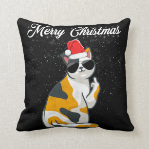Coussin Joyeux Noël Chat Doigt Moyen Rude Xmas Vilain C