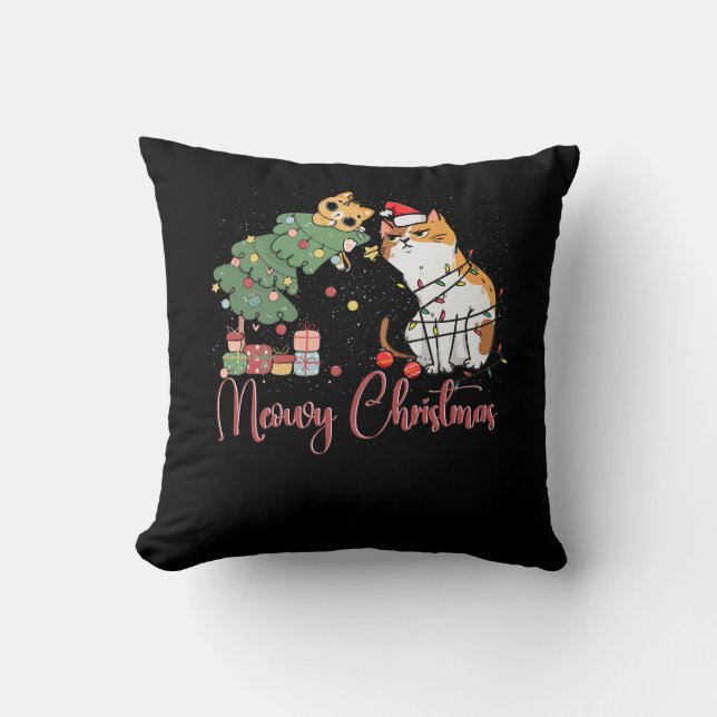 Coussin Joyeux Noël Chat Maman Santa Hat Meowy Noël (Recto)