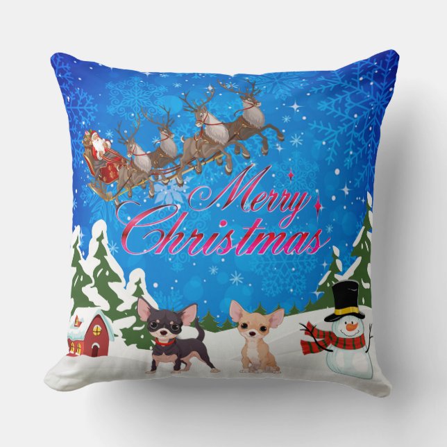 Coussin Joyeux Noël Chihuahua avec Père Noël (Recto)