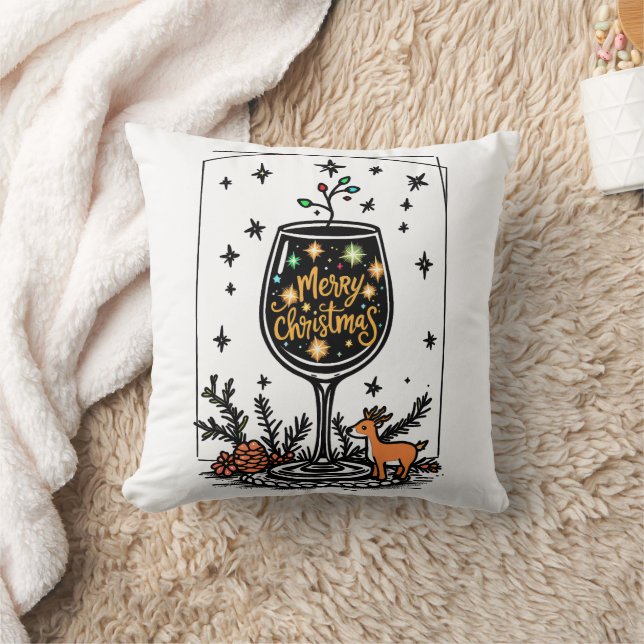 Coussin Joyeux Noël dans un verre de vin (Couverture)