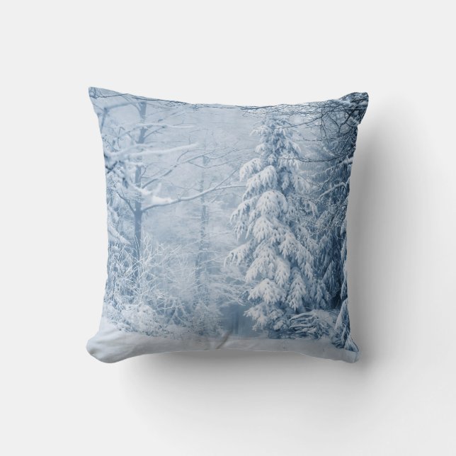 Coussin Joyeux Noël de neige déco bleu et blanc (Recto)