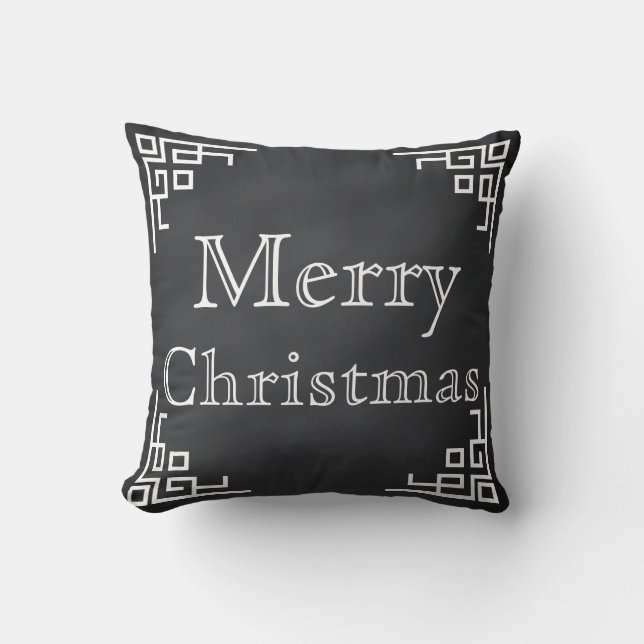 Coussin Joyeux Noël de remous blanc noir de tableau (Recto)
