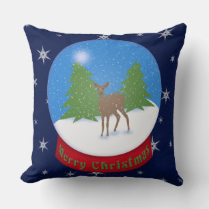 Coussin Joyeux Noël! Deer Snow Globe