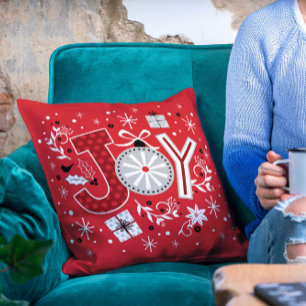 Coussin Joyeux Noël Fêtes rouges hiver