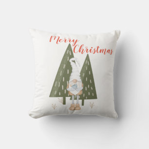 Coussin Joyeux Noël Gnome de la forêt blanc