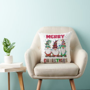 Coussin Joyeux Noël Gnome Famille Drôle de Sapin de Noël
