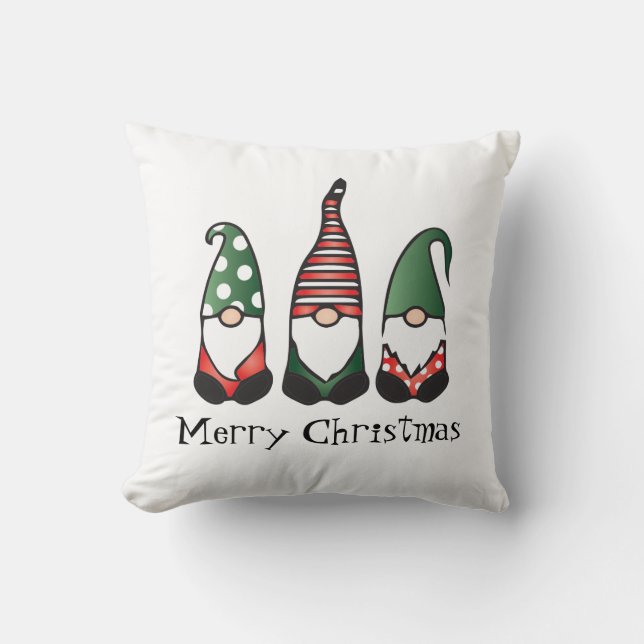 Coussin Joyeux Noël Gnomes Rouge Vert (Recto)