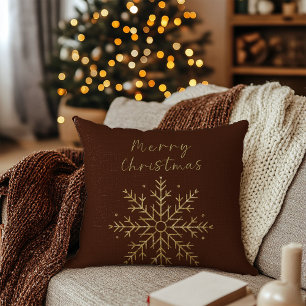 Coussin Joyeux Noël / Gold Snowflake Terracotta Dark