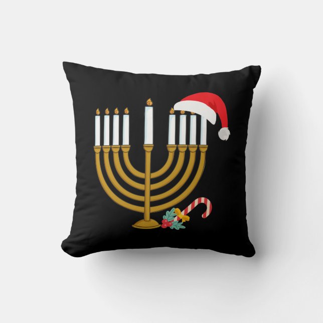 Coussin  Joyeux Noël Hanoukka Santa Hat Jewish Menorah (Recto)