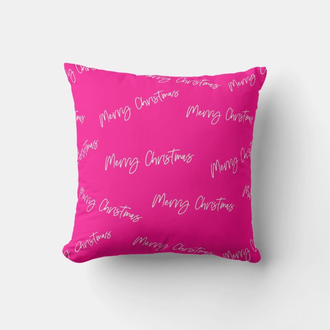 Coussin Joyeux Noël Hot Pink Script moderne (Recto)