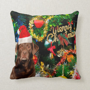 Coussin Joyeux Noël Labrador Retriever Chien Santa Hat